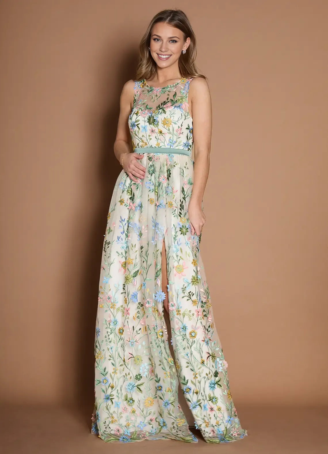 Vestido Weitese con cuello barco, romántico, bordado de flores, maxivestido sin mangas, corte princesa, espalda en V, vestido de fiesta de sirena